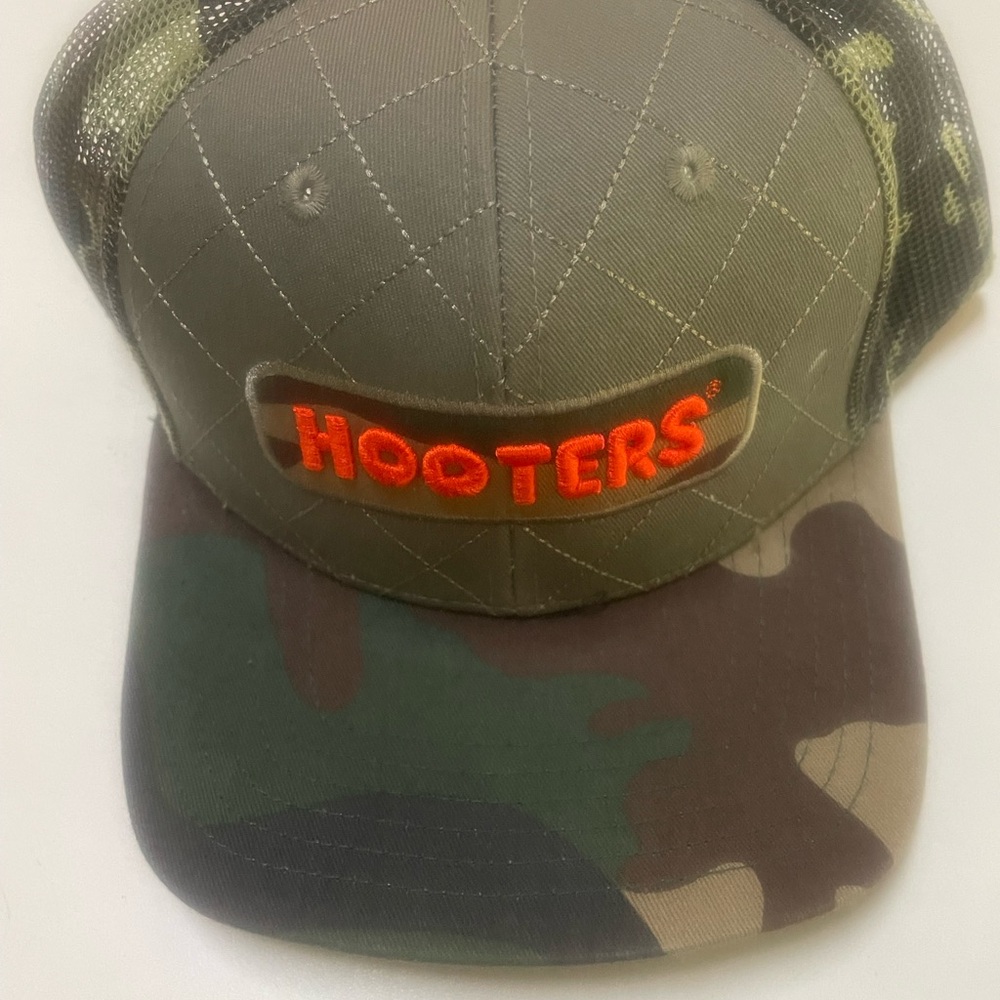Hooters Black Mesh Trucker Hat with Olive Camo Panels